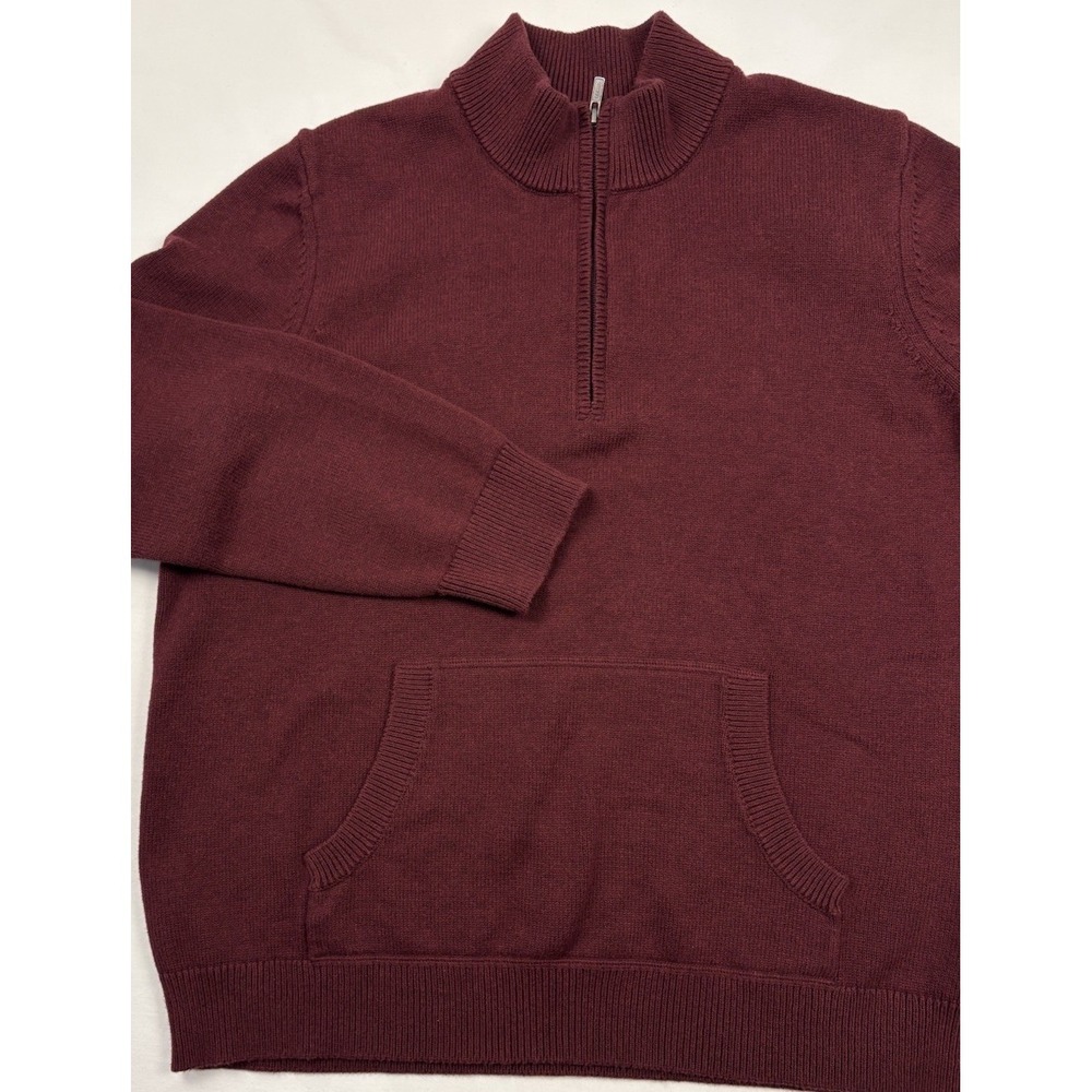 LL Bean Cotton/Cashmere 1/4 Zip Heavy Sweater Pockets XL Burgundy XL EUC